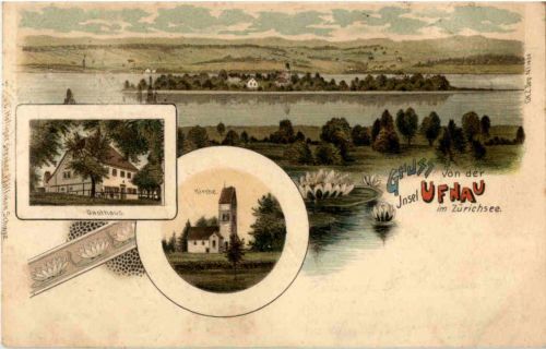 Gruss von der Insel Ufenau - Litho