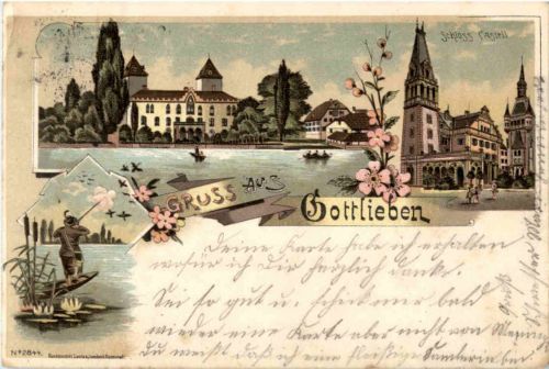 Gruss aus Gottlieben - Litho - Jagd