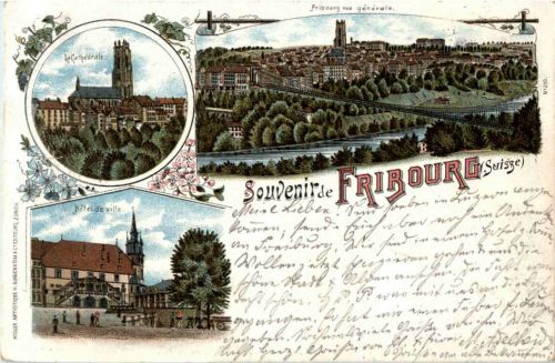 Gruss aus Fribourg - Litho