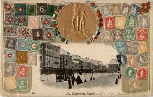 La Chaux de Fonds - Prägekarte - Briefmarken