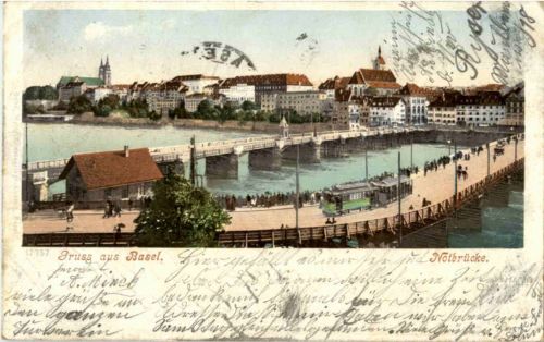 Gruss aus Basel - Notbrücke mit Tram