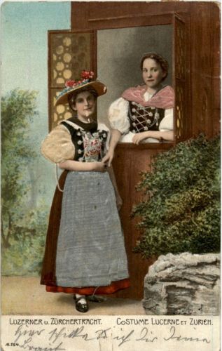 Luzern und Zürichertracht - Rock aus Seide - Prägekarte