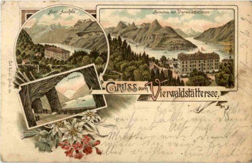Gruss vom Vierwaldstättersee - Axenstein - Litho