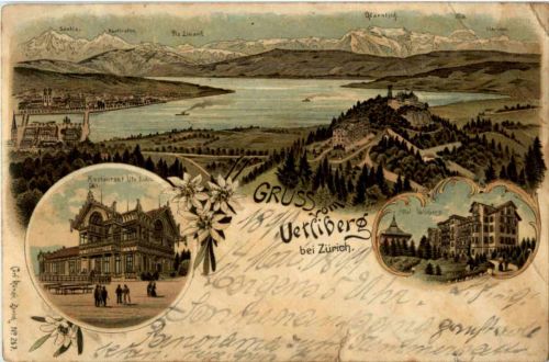 Gruss vom Uetliberg bei Zürich - Litho
