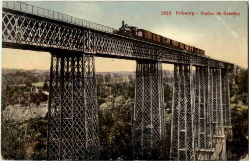 Fribourg - Pont Grand Fey mit Eisenbahn