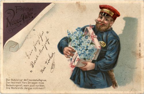 Briefträger - Neujahr - Litho