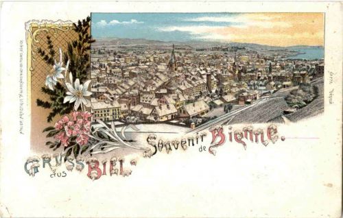 Gruss aus Biel - Litho mit glitter