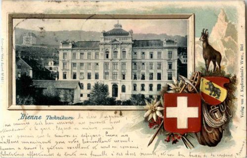 Bienne - Technikum - Prägekarte - Litho