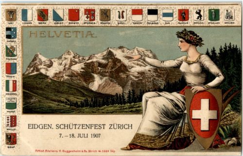 Zürich - Schützenfest 1907 Litho - Prägekarte