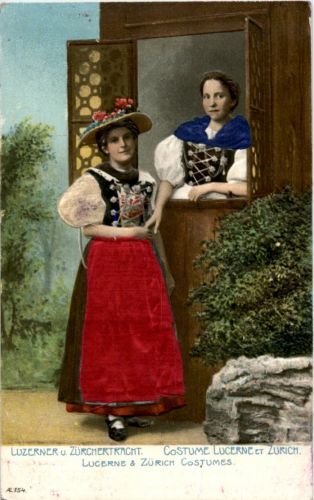 Luzerner und Zürichertracht - Rock aus Seide - Prägekarte