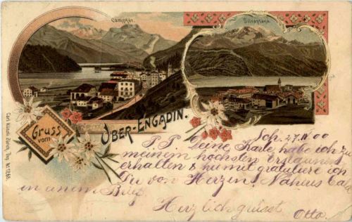 Gruss vom Ober Engadin - Campfer Silvalplana - Litho