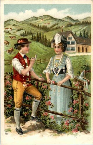Appenzell Trachten - Litho - Prägekarte