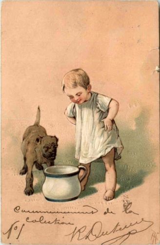 Kind mit Hund - Prägekarte