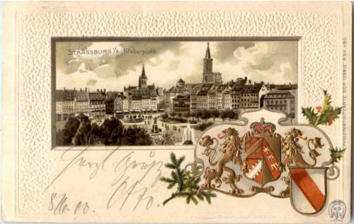 Gruss aus Strasbourg - Kleberplatz - Litho