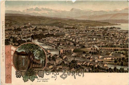 Gruss aus Zürich - Litho - Wirtschaft zur waid