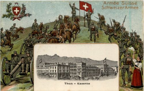 Thun - Kaserne - Litho - Prägekarte