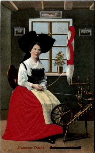 Elsässer Tracht - Prägekarte mit Stoff