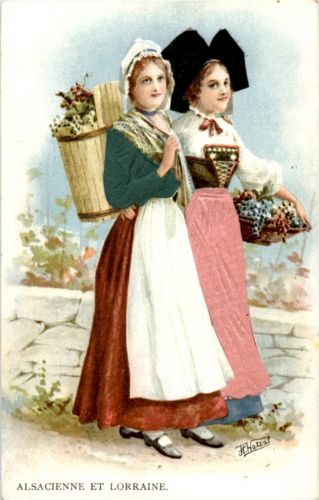 Alsacienne et Lorraine - Prägekarte mit Stoff