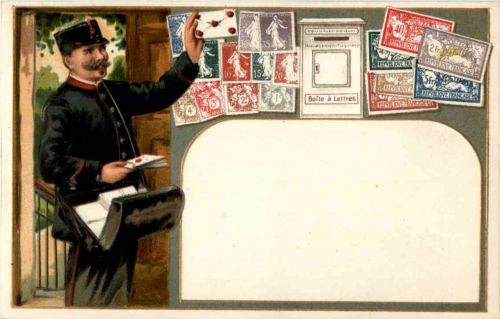 Postbote - Briefmarken - Litho