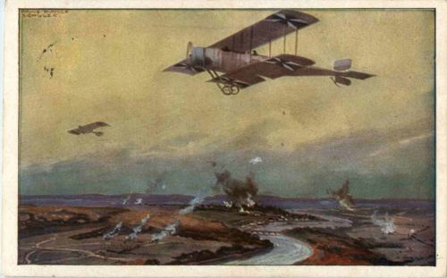 Militärdoppeldecker über Marne