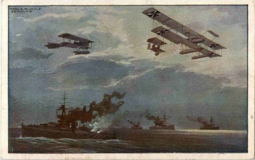 Wasserflugzeuge über der englischen Flotte