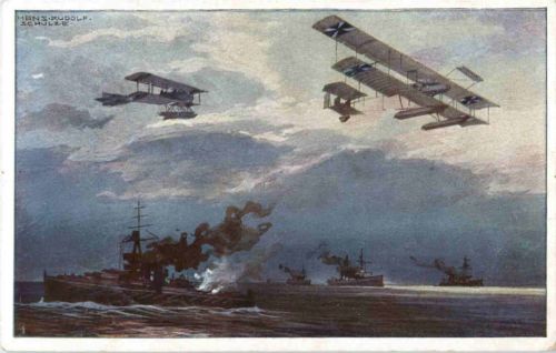 Wasserflugzeuge über der englischen Flotte