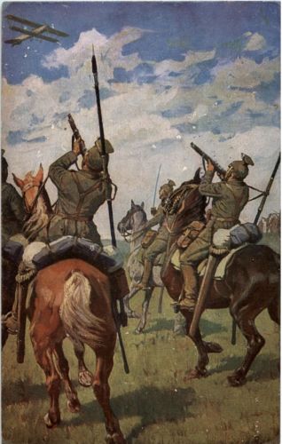 Ulanen beschiessen ein feindliches Flugzeug