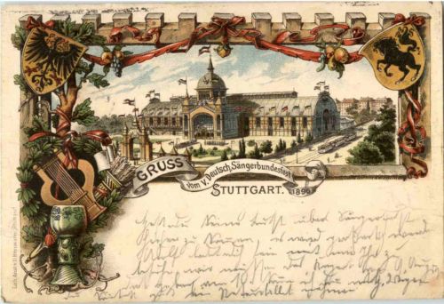 Gruss vom V. Sängerbundfest Stuttgart 1896 - Litho