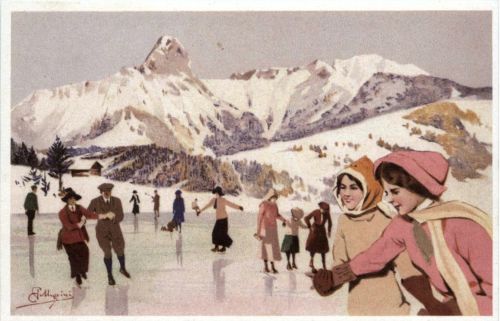 Eislaufen - Künstlerkarte Magrini - Repro