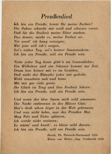 Liederkarte - Preussenlied