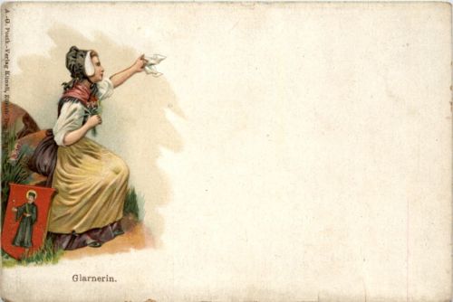 Glarnerin - Litho - Prägekarte