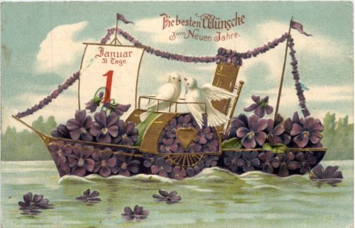 Neujahr - Schiff - Prägekarte