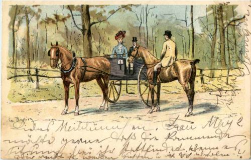 Pferde Kutsche - Litho