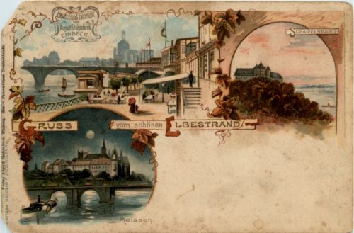 Meissen - Gruss vom schönen Elbestrand - Litho