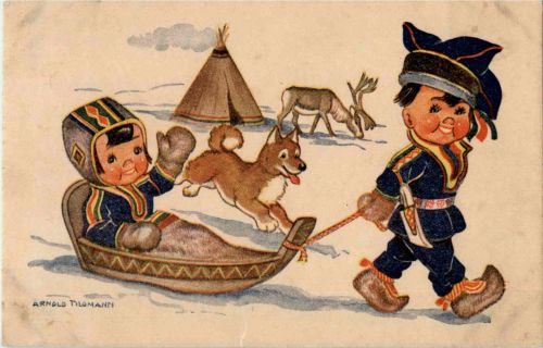 Lappland - Kind mit Hund - Sign. Tilgmann