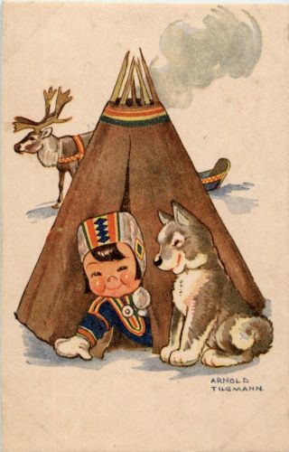 Lappland - Kind mit Hund - Sign. Tilgmann