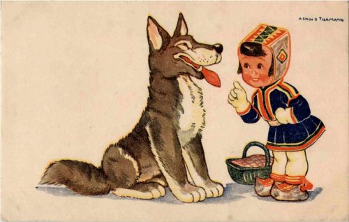 Lappland - Kind mit Hund - Sign. Tilgmann
