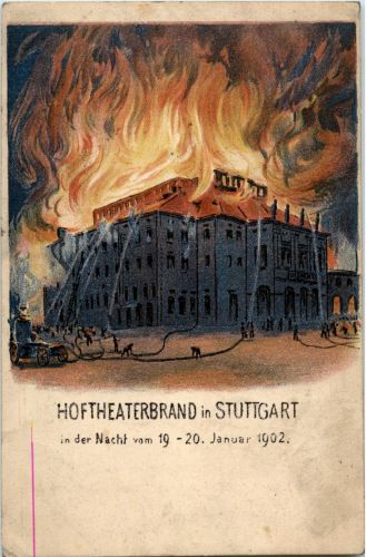 Stuttgart - Hoftheaterbrand 1902 - Litho