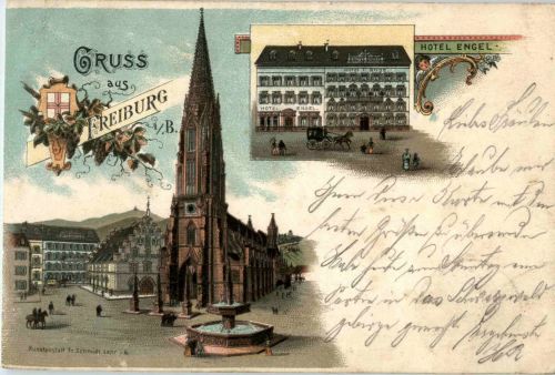 Gruss aus Freiburg - Hotel Engel - Litho