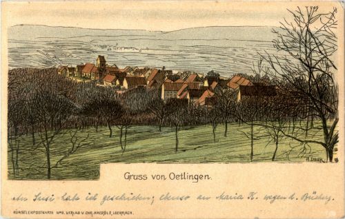 Gruss aus Ötlingen - Künstlerkarte H. Daur - Litho