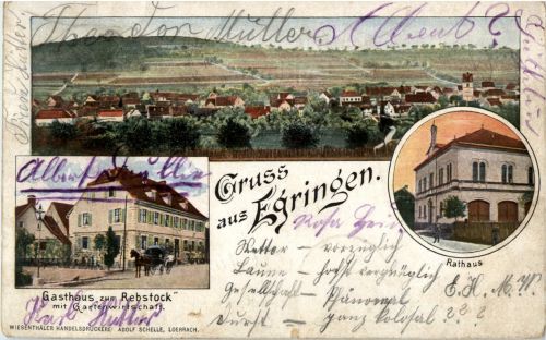 Gruss aus Egringen - Gasthaus zum Rebstock - Litho