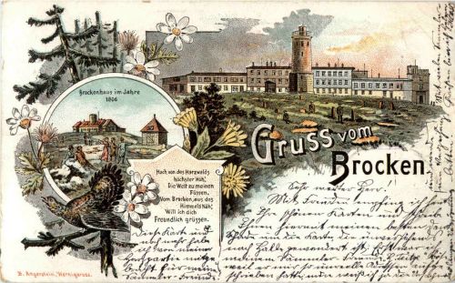 Gruss vom Brocken - Litho Bahnpost