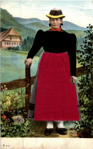 Trachten - Schwarzwald - Prägekarte mit Seide