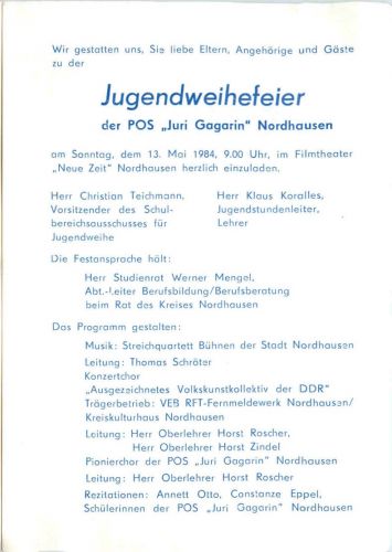 Nordhausen - Karte zur Jugendweihefeier