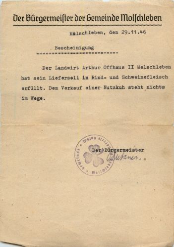 Gotha - Der Bürgermeister der Gemeinde Molschleben - Bescheinigung