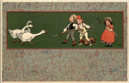 Kinder Gänse Dackel
