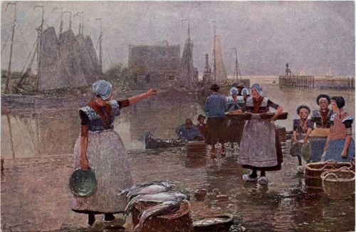 Fischfang in Holland - Künstlerkarte H. Hermann