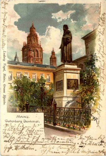 Mainz - Gutenberg Denkmal - Litho