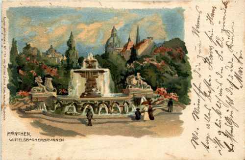 München - Wittelsbacherbrunnen - Litho