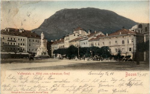Bozen - Walterplatz und Hotel zum schwarzen Greif